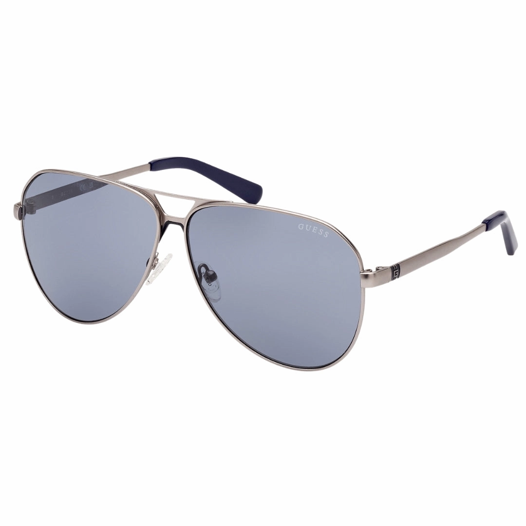 Guess Blue Lens Matte Gunmetal Silver Sunglasses