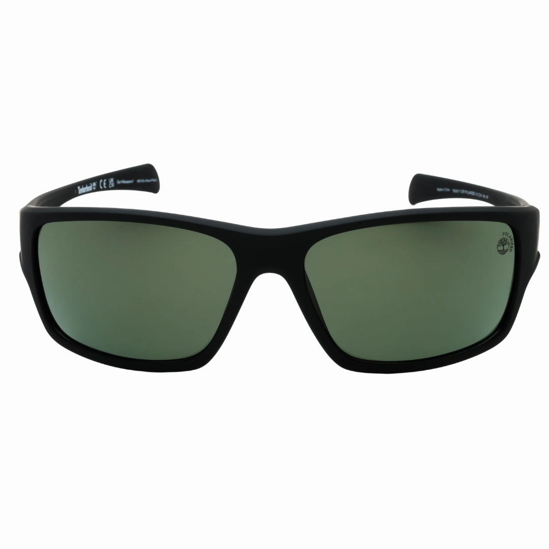 Timberland Matte Black Framed Green Polarised Lensed Sunglasses