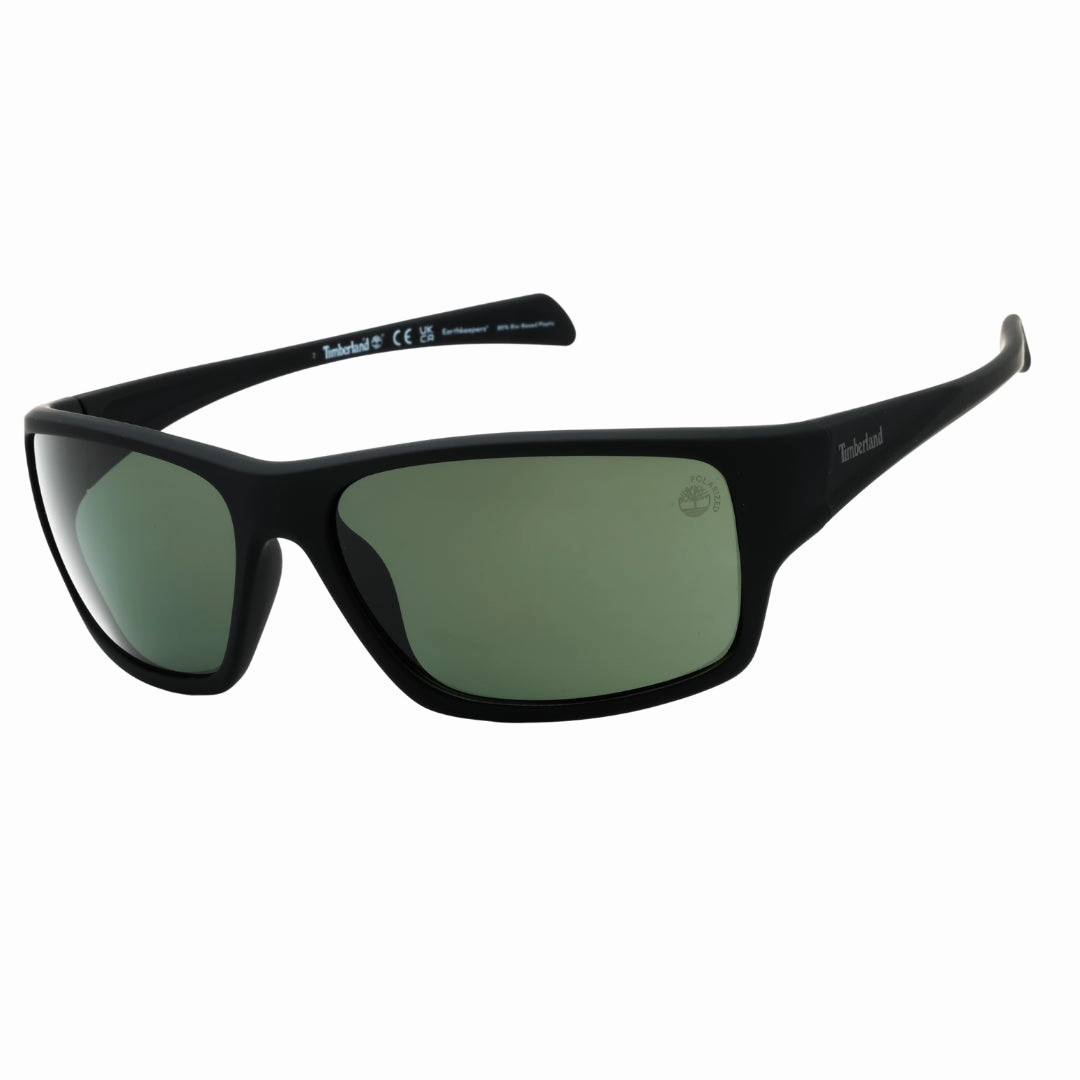 Timberland Matte Black Framed Green Polarised Lensed Sunglasses