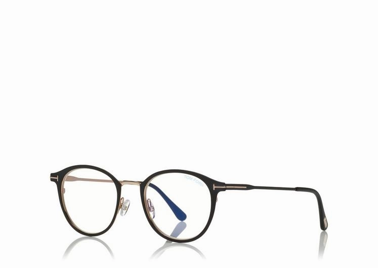 Tom Ford FT5528-B 002 49 Round Metal Blue Block Women Opticals