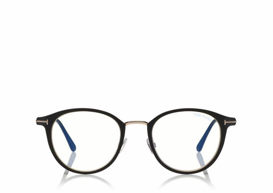 Tom Ford FT5528-B 002 49 Round Metal Blue Block Women Opticals