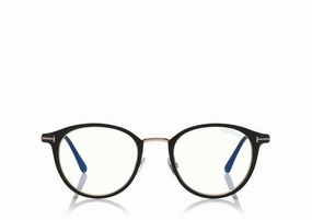 Tom Ford FT5528-B 002 49 Round Metal Blue Block Women Opticals