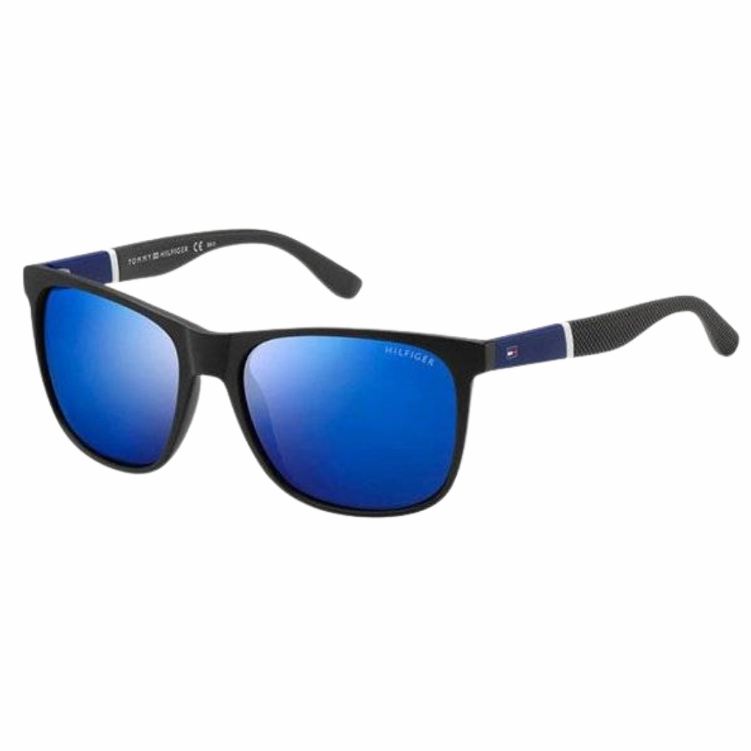 Tommy Hilfiger Shiny Blue Rounded Lens Matte Black Sunglasses