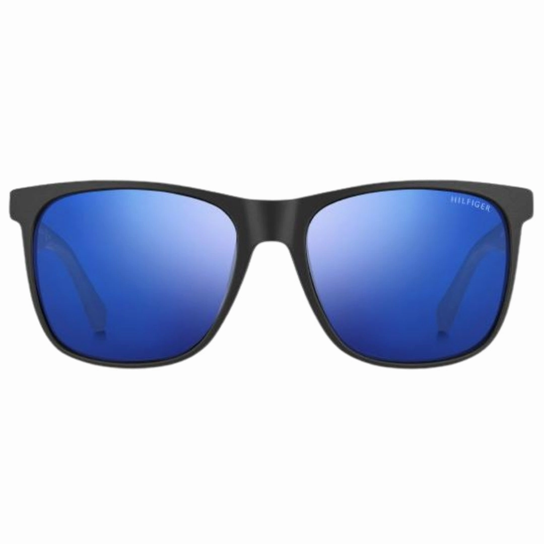 Tommy Hilfiger Shiny Blue Rounded Lens Matte Black Sunglasses